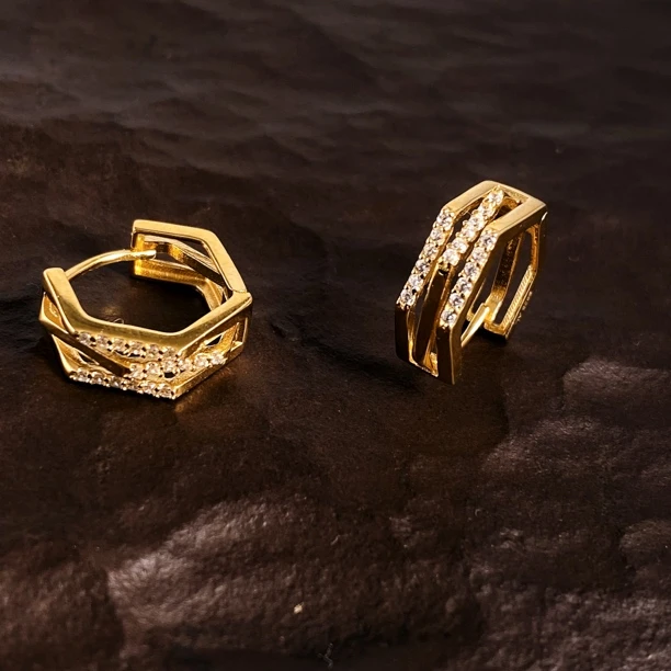 925银耳饰 几何五边形多层小众耳扣05250678