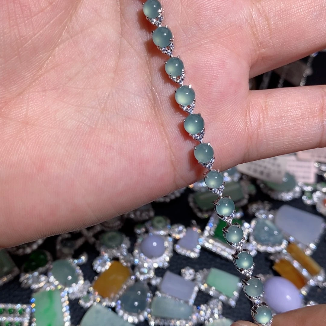 银S925镶嵌手链翡翠k j kkm m km m k