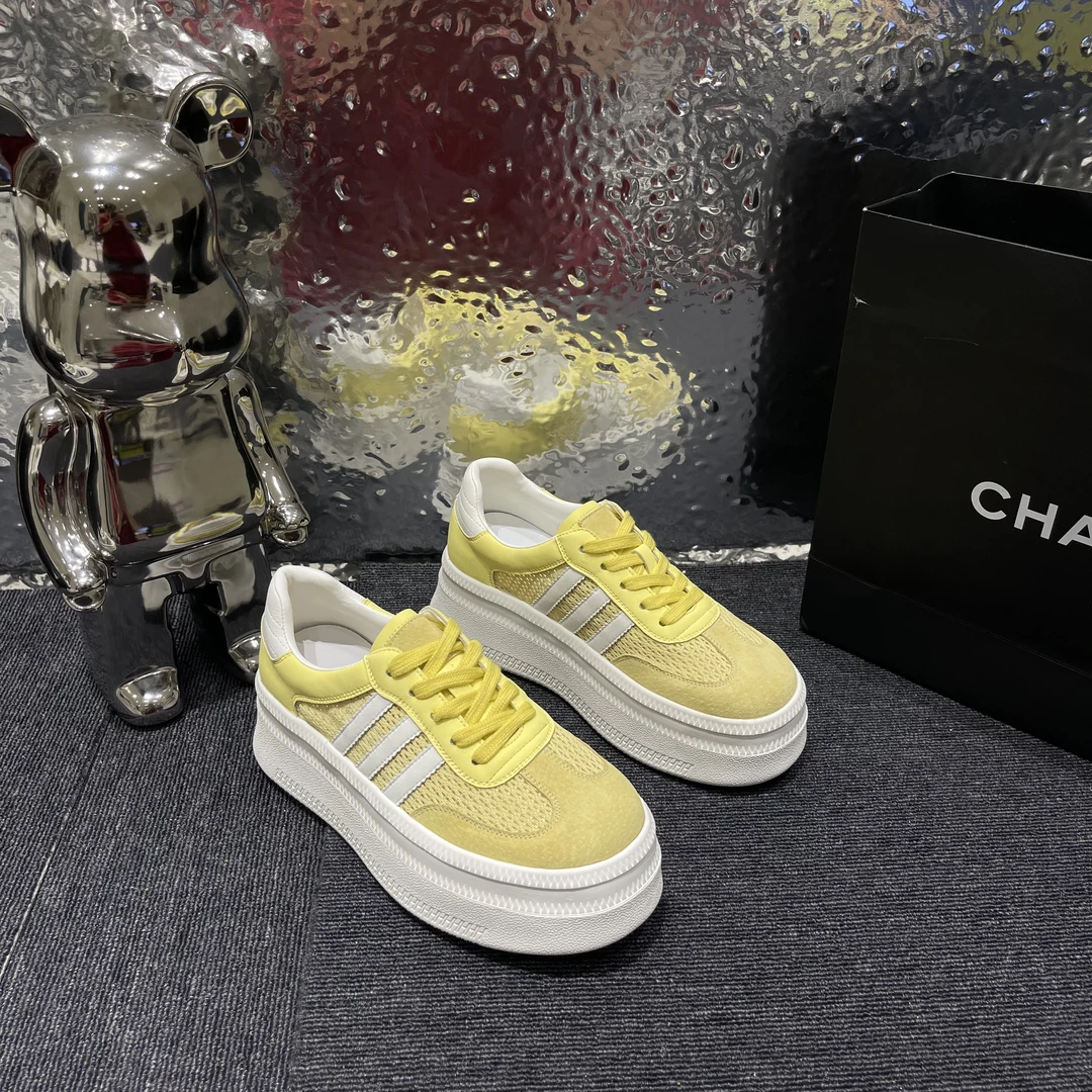 甘姐【黄条德训】25夏款厚底镂空网面德训厚底板鞋休闲透气715-1