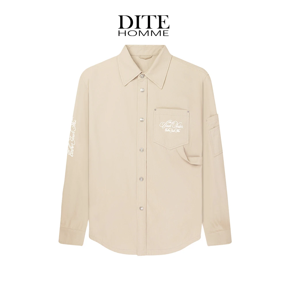 DITE男装 刺绣衬衣外套25秋季夹克纯色新款常规时尚百搭刺绣翻领