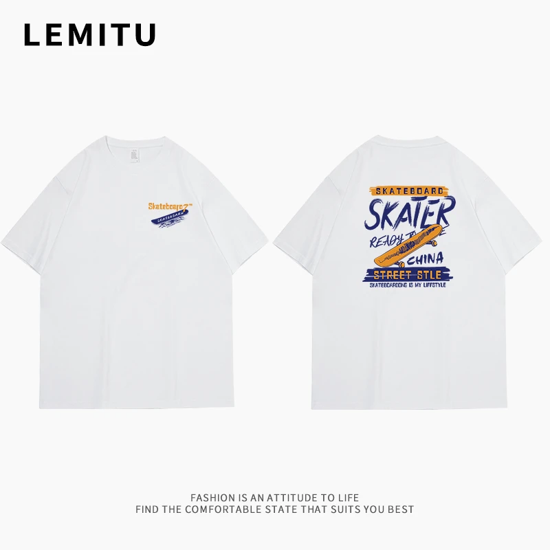 重磅纯棉短袖T恤男夏季半袖宽松百搭白色学生上衣ins潮流大码体恤