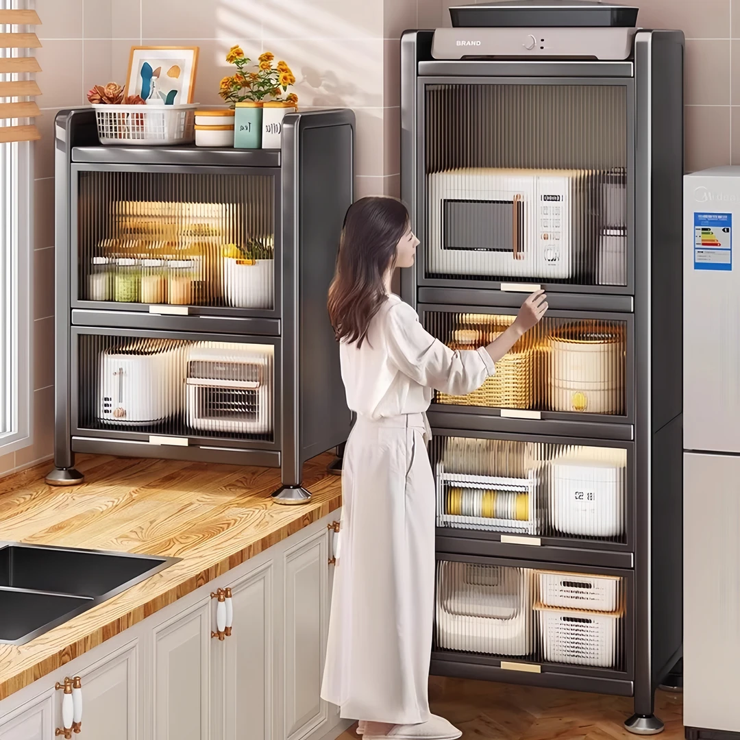 厨房置物柜带门钢制窄缝柜子多层碗架子餐边柜碗柜夹缝防尘收纳柜