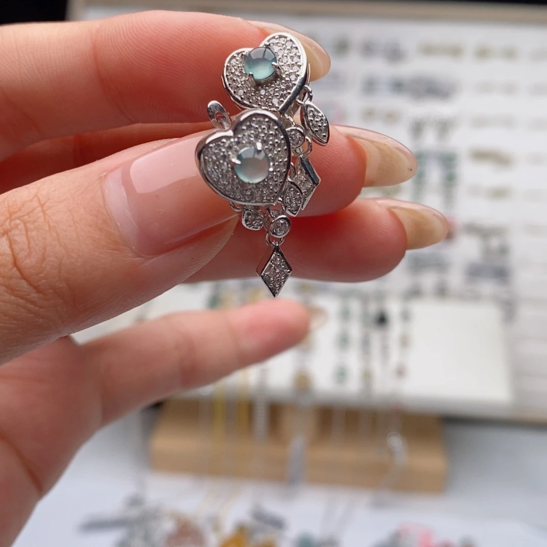 翡翠银S925镶嵌戒指天然翡翠