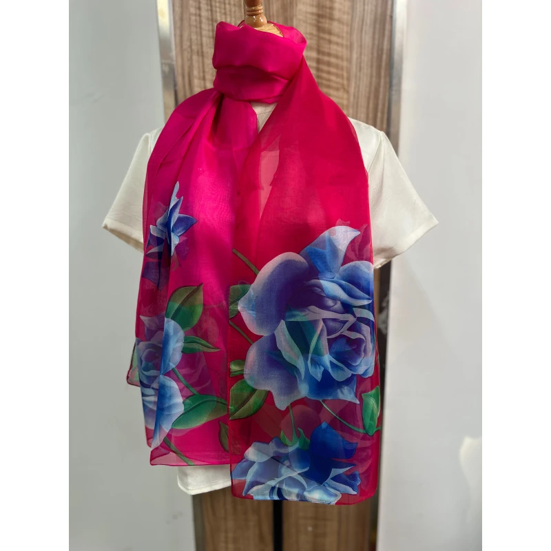 C295 红蓝花朵  围巾长巾180*70左右 I5