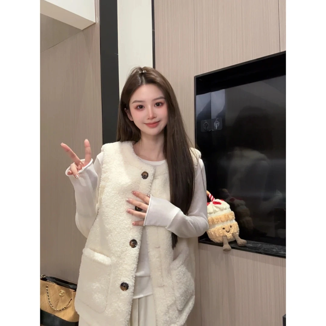 秋冬常规款四季通用圆领马夹百搭冬季加厚时尚网红宽松毛马甲短款