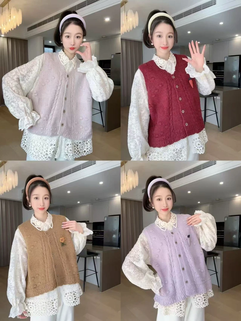 小玉推荐  《小V领》针织马甲(不带胸针）