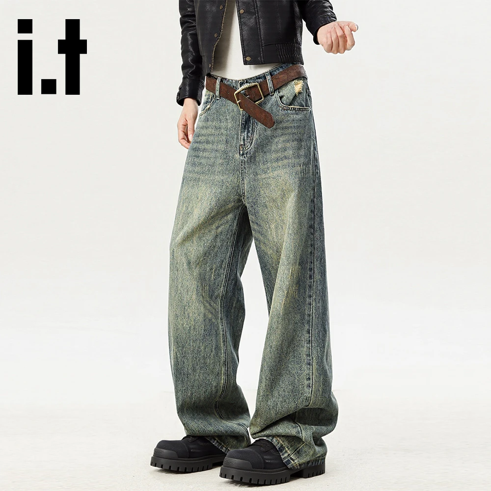it:CHOCOOLATE高街水洗牛仔裤男2025秋季新款美式阔腿阔腿直筒裤
