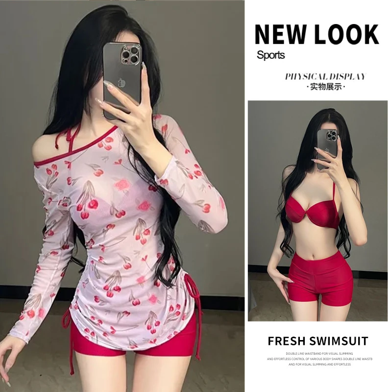 泳装泳衣女性感纯欲高级感温泉三件套带外套长袖比基尼分体辣妹