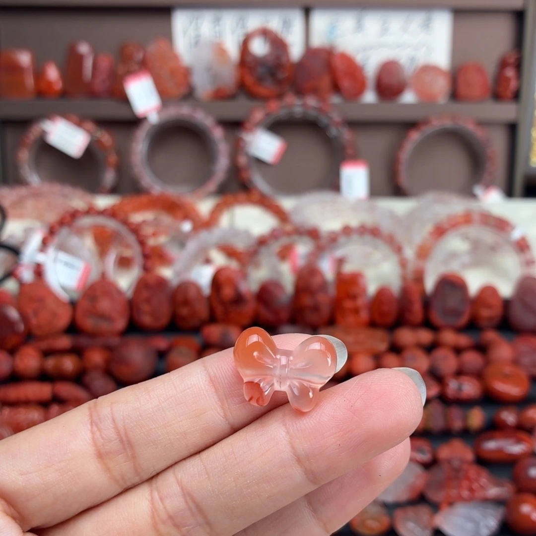 南红玛瑙未镶嵌颈饰蝴蝶结（横孔