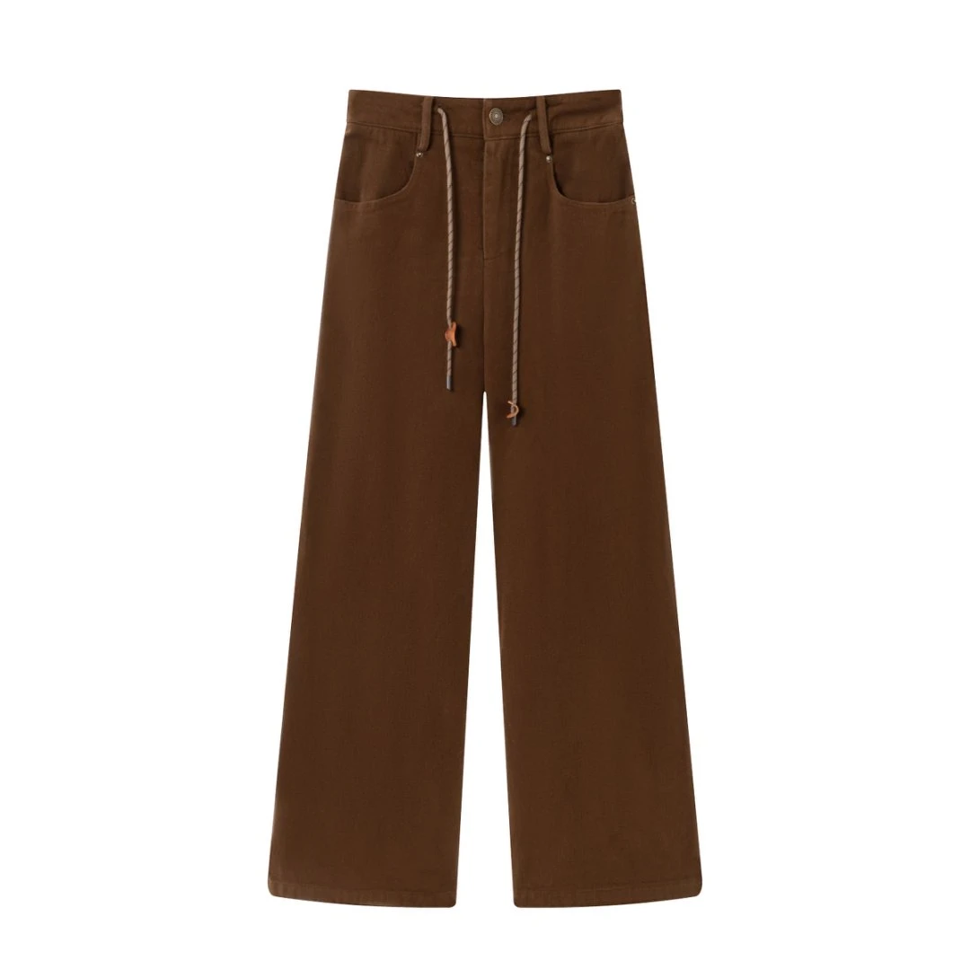 B90271秋冬新款时尚小众设计后松紧腰直筒加绒牛仔裤