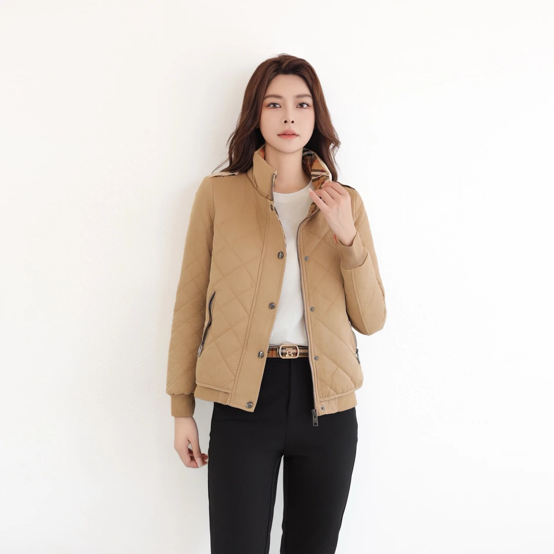 冬季新款上衣女装高端棉衣菱格纹锦袄百搭立领保暖时尚棉服外套潮