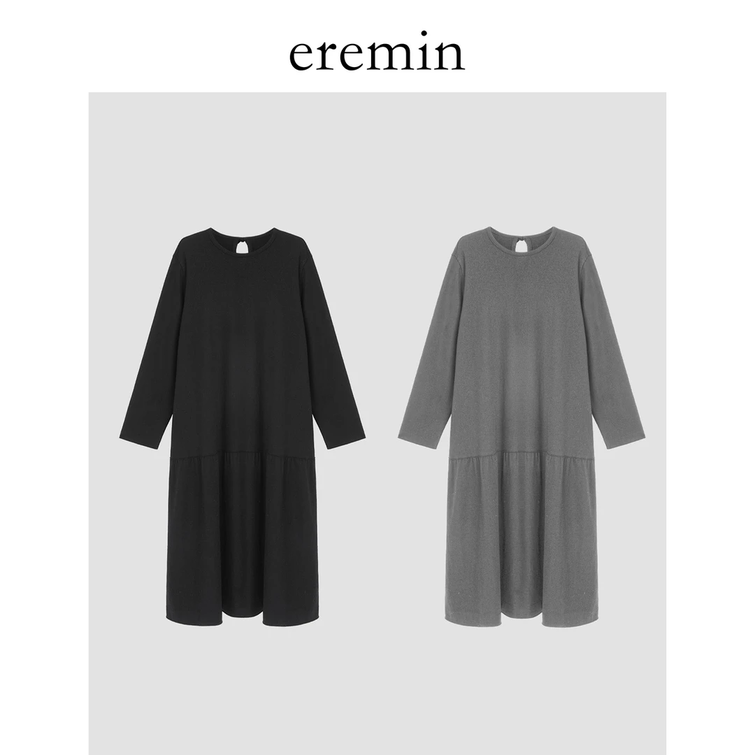 DE Mincollection羊毛长裙/日系平纹针织复古全羊毛连衣裙55655