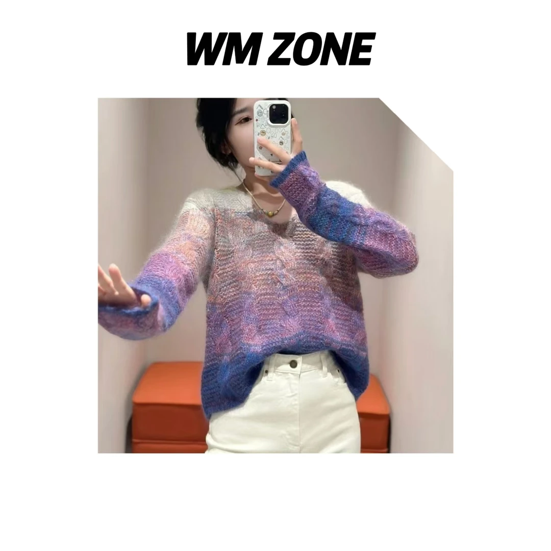 虎儿 3-2853 渐变麻花V领毛衣