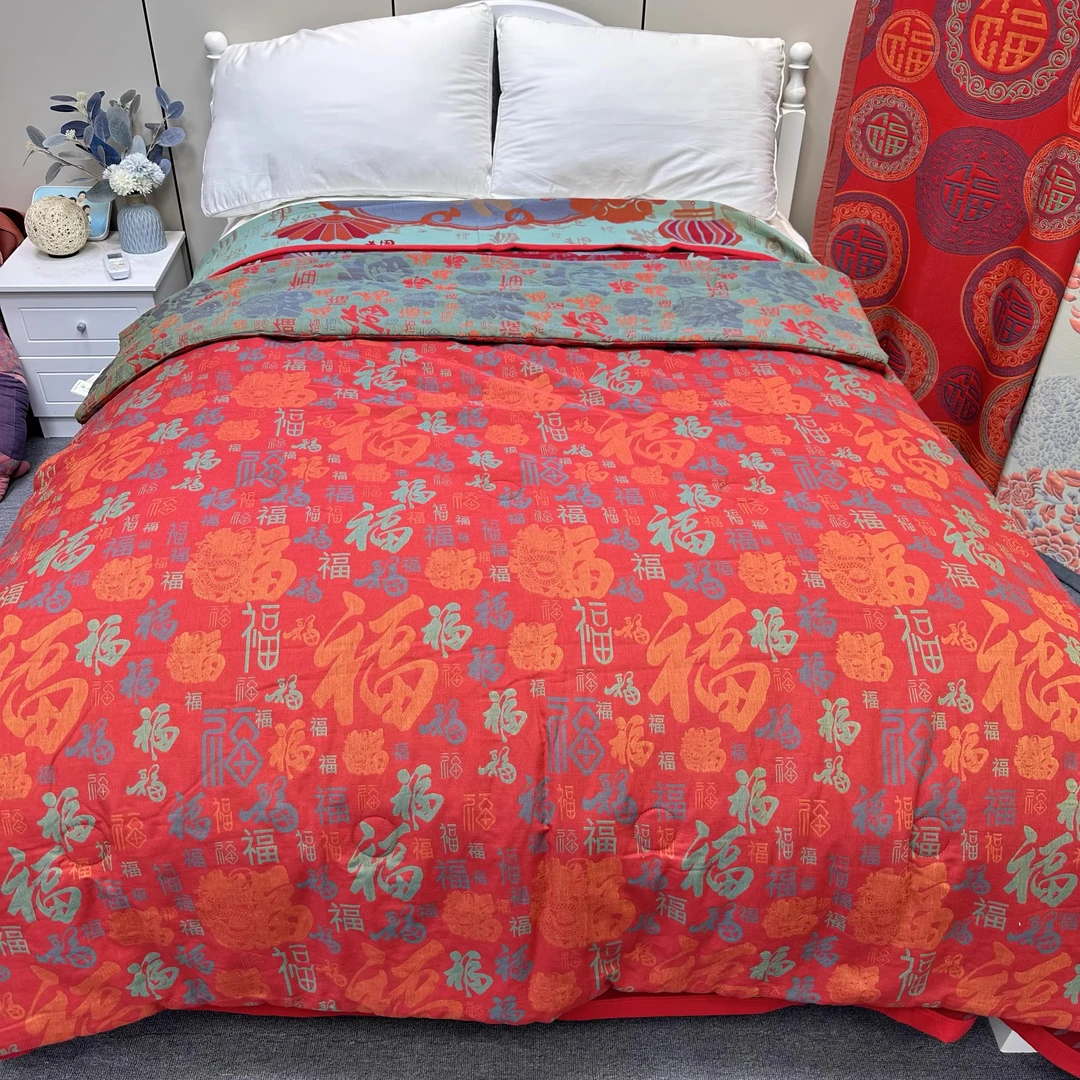 【国风百福】200*230纯棉双层有氧纱大豆被秋冬被