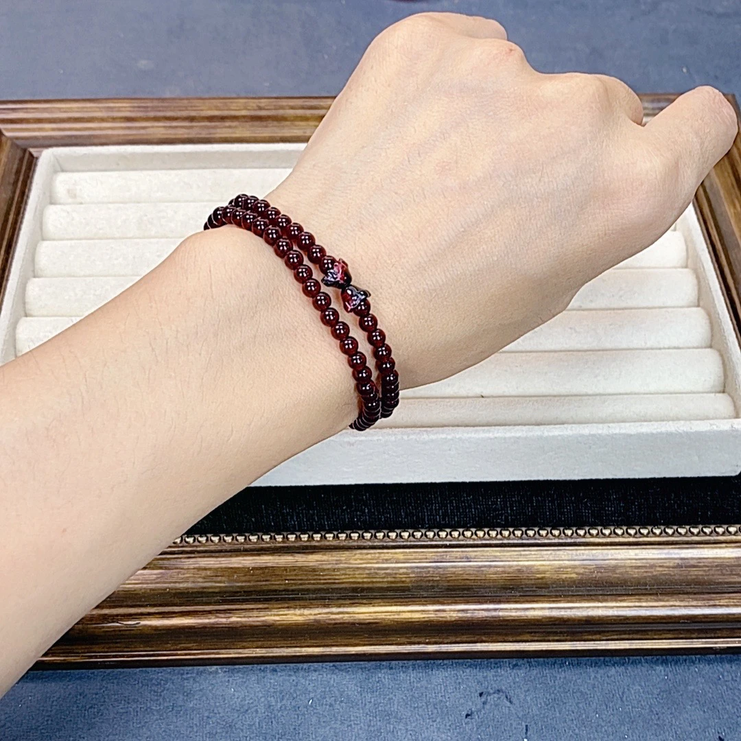 合金琉璃手链 600深酒红色4MM小珠子双圈叠戴手串女款小众饰品