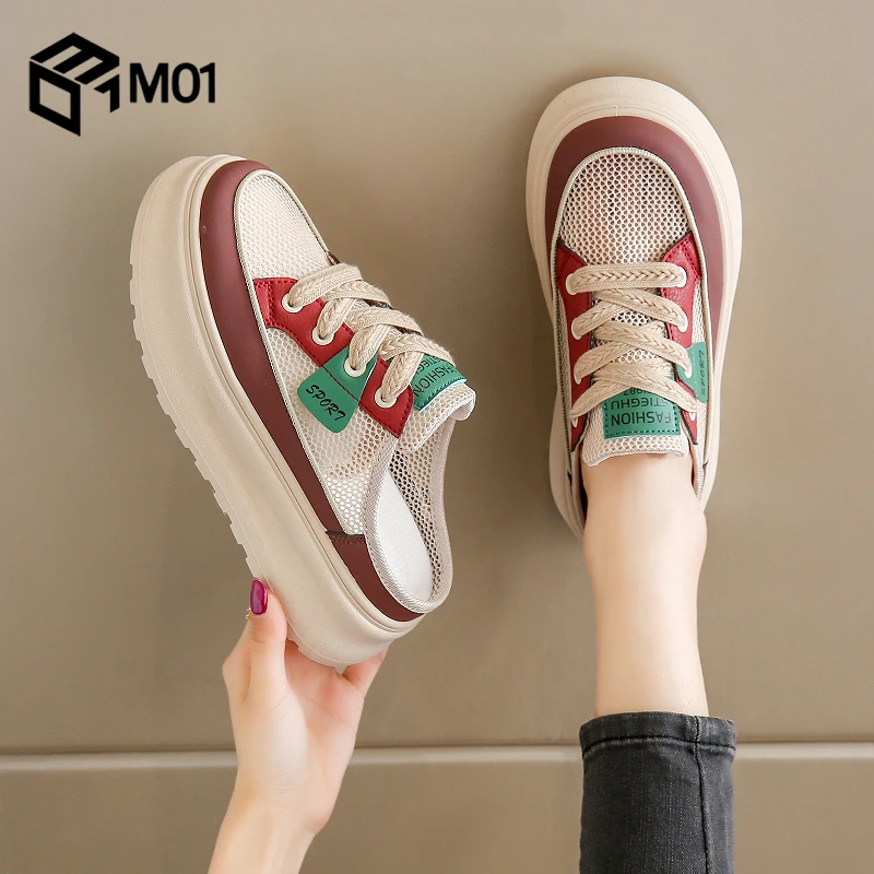 M01镂空半拖鞋女外穿夏季2025年爆款透气网面包头休闲凉托鞋防滑