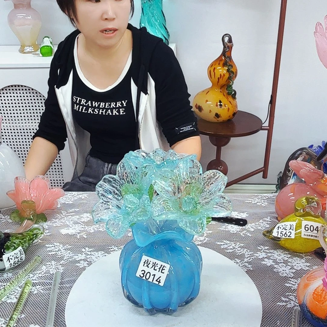 3花1瓶全夜光琉璃花瓶花器艺术品