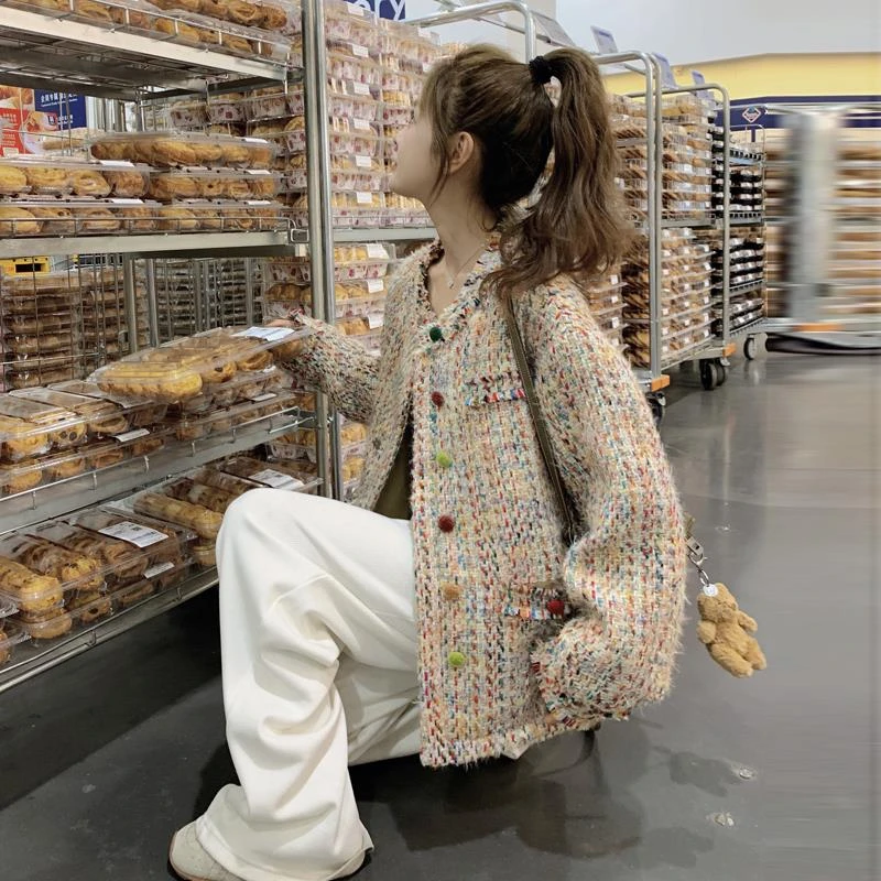 超好看彩色编织小香风外套女2025春季新款法式富家千金粗花呢上衣