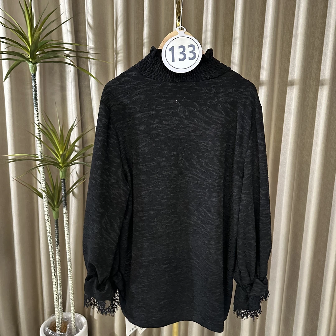 （133）宽松型提花保暖宽松女士T恤民族风休闲纯色长袖圆领