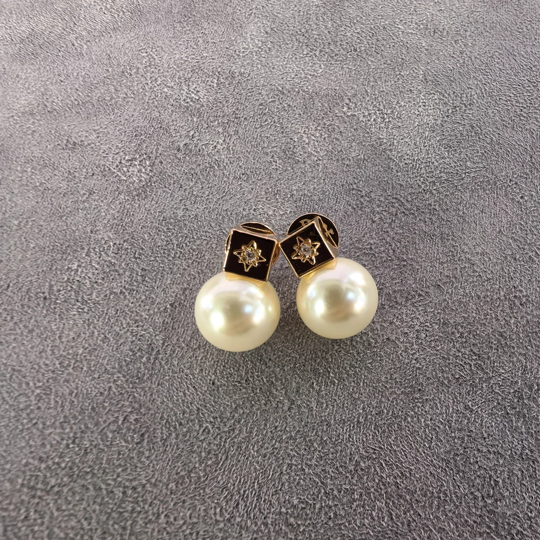 E944金色方块单珠闪闪耳钉耳饰
