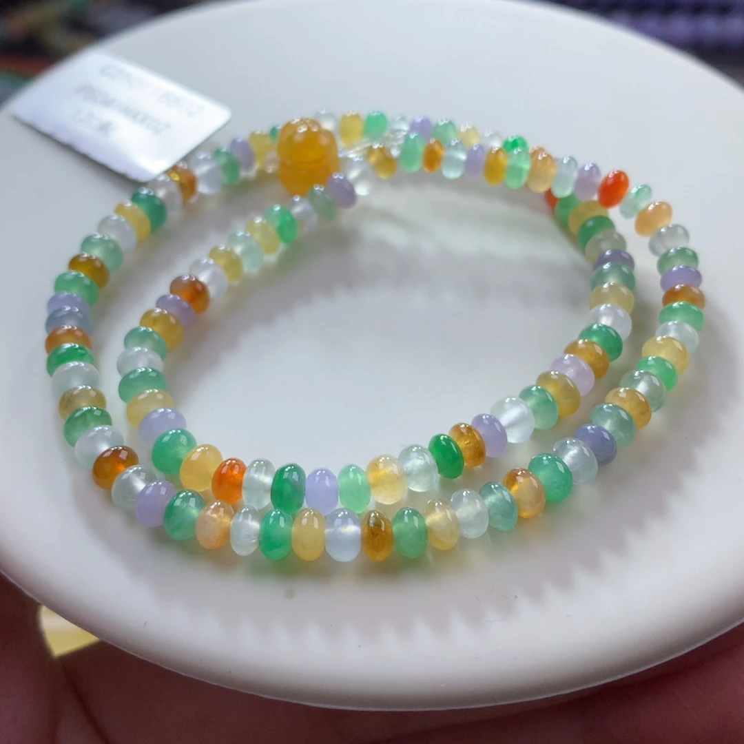 翡翠颈饰未镶嵌翡翠高冰艳彩多宝算盘珠卡4.50+