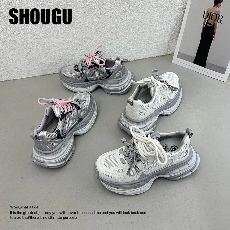 shougu/首谷韩版新款时尚厚底系带时尚拼色老爹鞋增高休闲鞋潮鞋