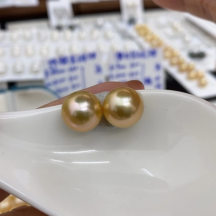 海水珍珠裸珠浓金炫彩无瑕极光金珠11.4