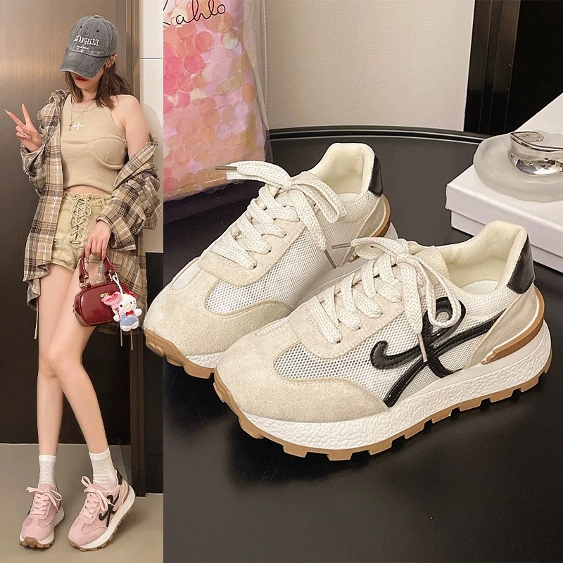 厚底阿甘鞋女2025夏季网面新款百搭透气增高学生休闲鞋200