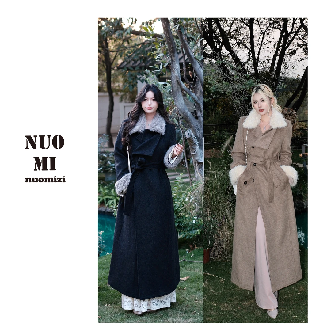 ZOZ糕冷圆脸[丹麦雪境]深冬独特毛袖毛领加厚韩系系带呢子大衣