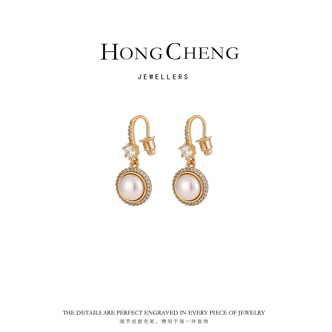 镀18k 无暇珍珠微镶耳勾耳环NL0327-96