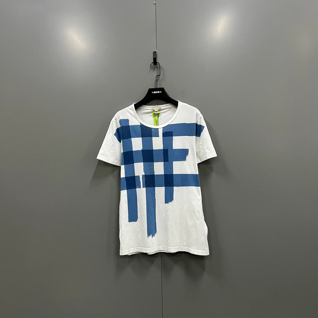 95新 BURBERRY/博柏利 jp926 610191 蓝色胶带格纹短袖 L码
