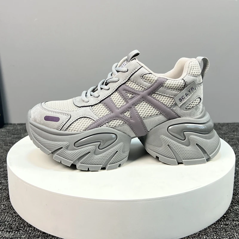 复古拼接小个子老爹鞋女2025秋季新款厚底增高运动鞋休闲时尚鞋女