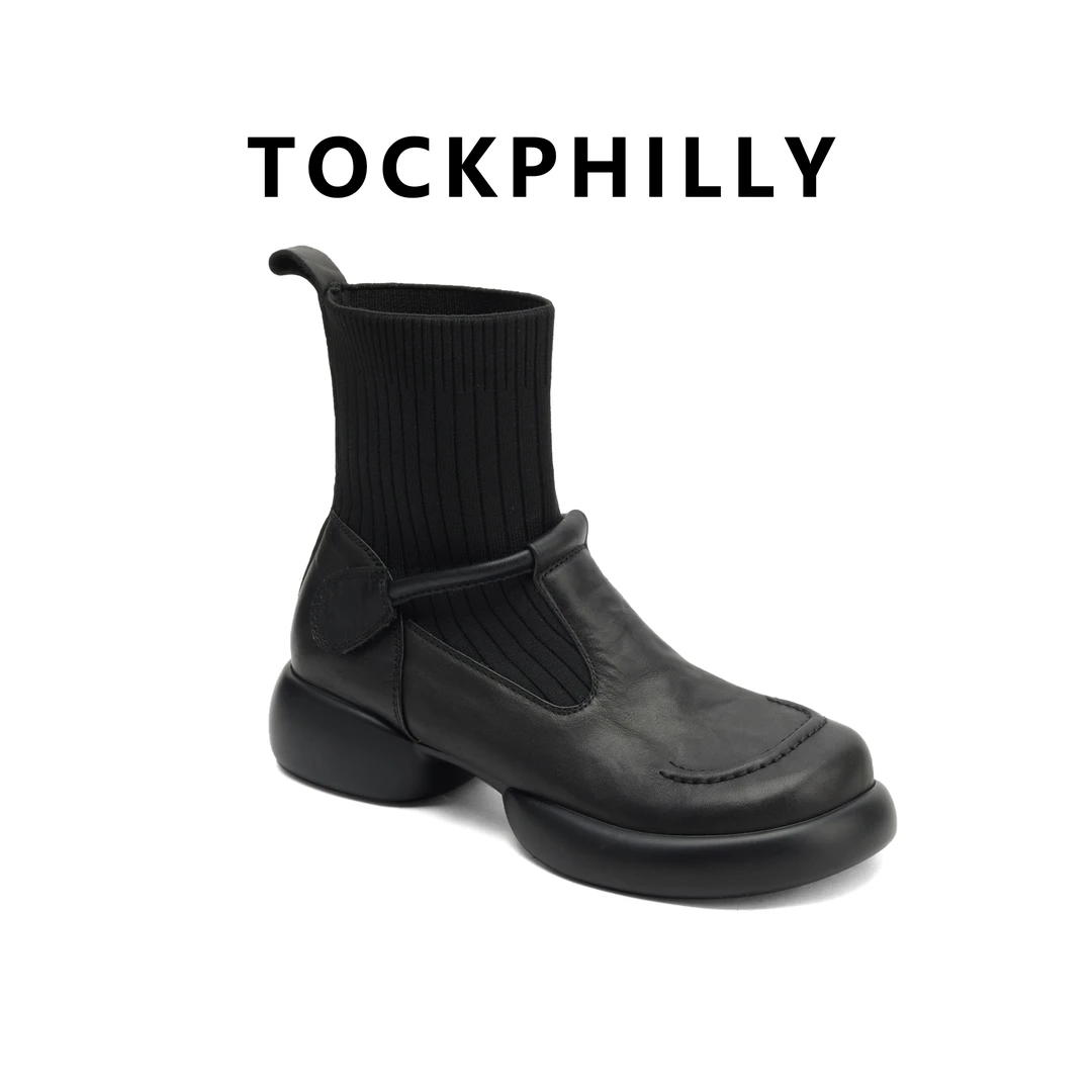 套筒中跟防滑粗跟女秋极简风短靴休闲时尚弹力靴秋季EM35097