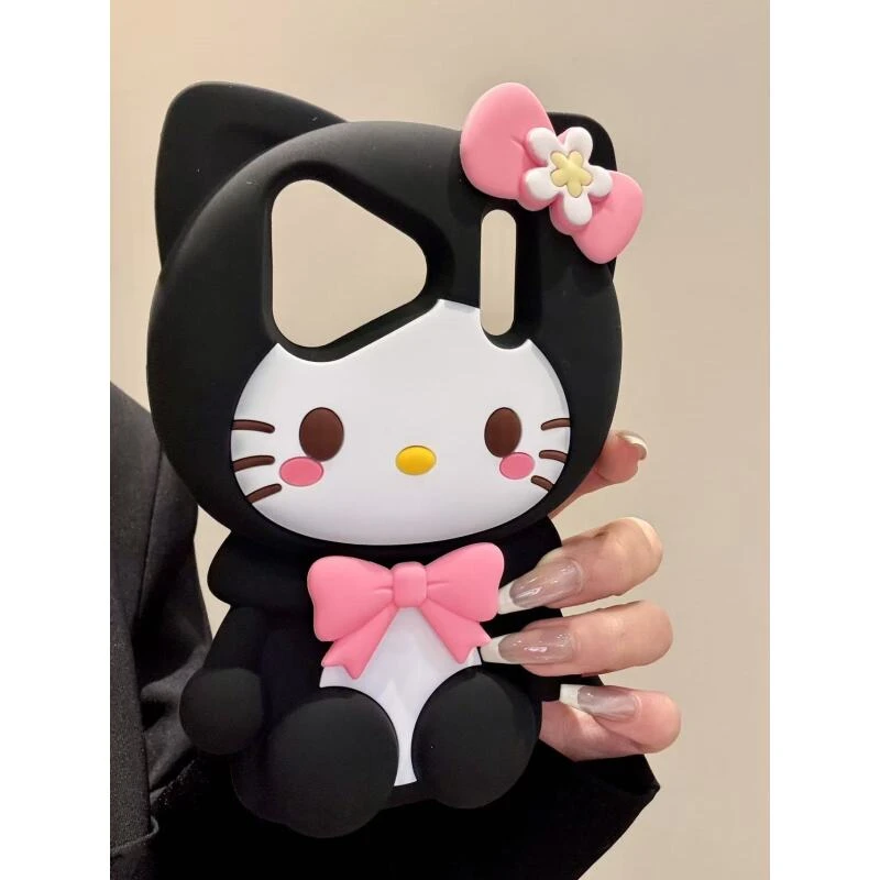 萌趣可爱猫咪黑衣粉色蝴蝶结硅胶适用于iphone17p苹果16p手机壳15