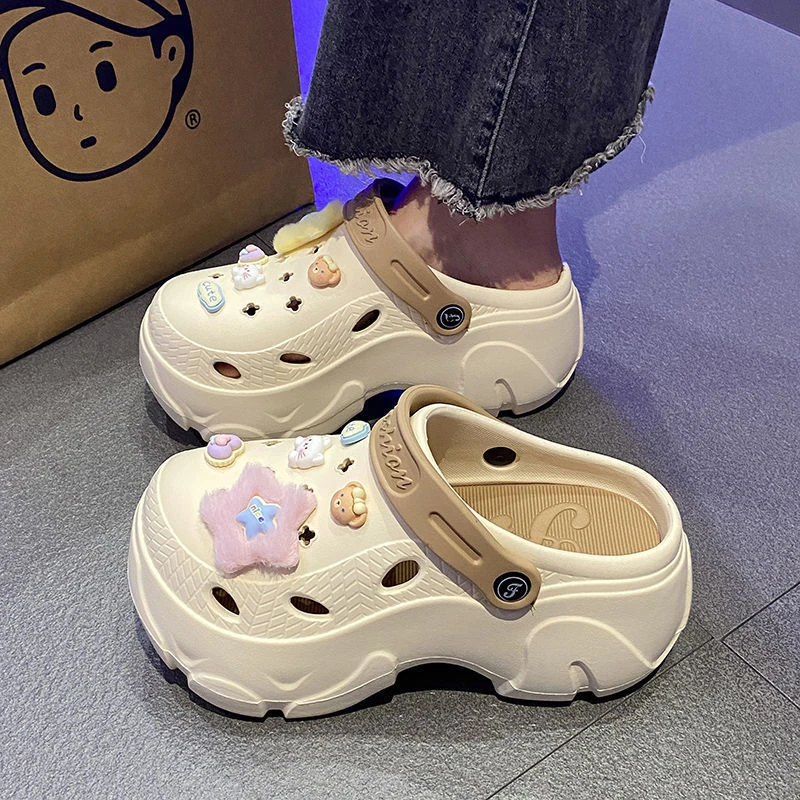 新防滑防臭大长腿沙滩eva包头拖鞋女厚底洞洞鞋女款夏季外穿网红