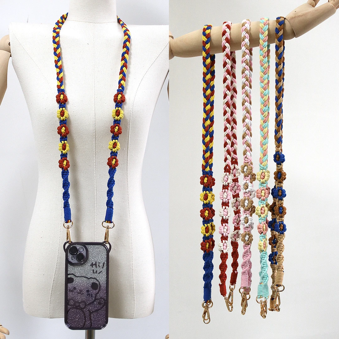 新款手工钥匙扣手机防丢挂绳彩色花朵肩带简约