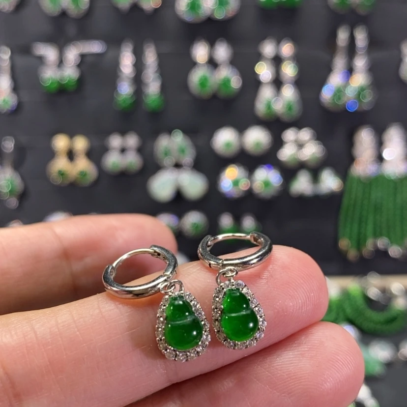 【闪购商品】翡翠耳饰银S925镀金镶嵌
