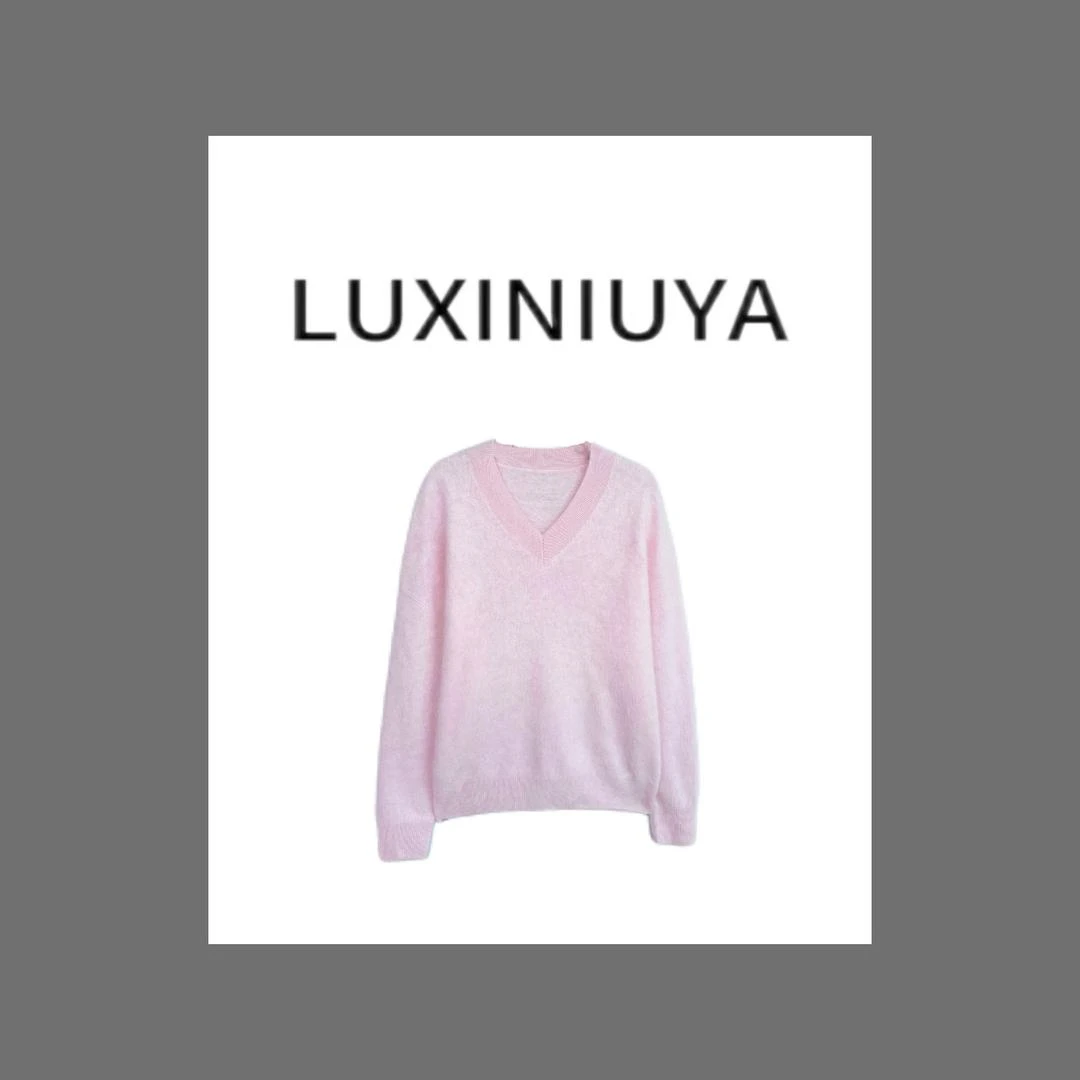 【LUXINIUYA】秋季新款100 山羊 绒时尚百搭V领T恤#CX1721