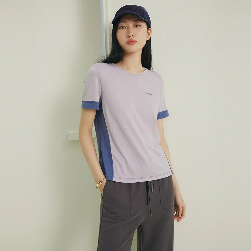 FS时尚圆领假两件分割深浅拼色T恤衫女25春新款5328A