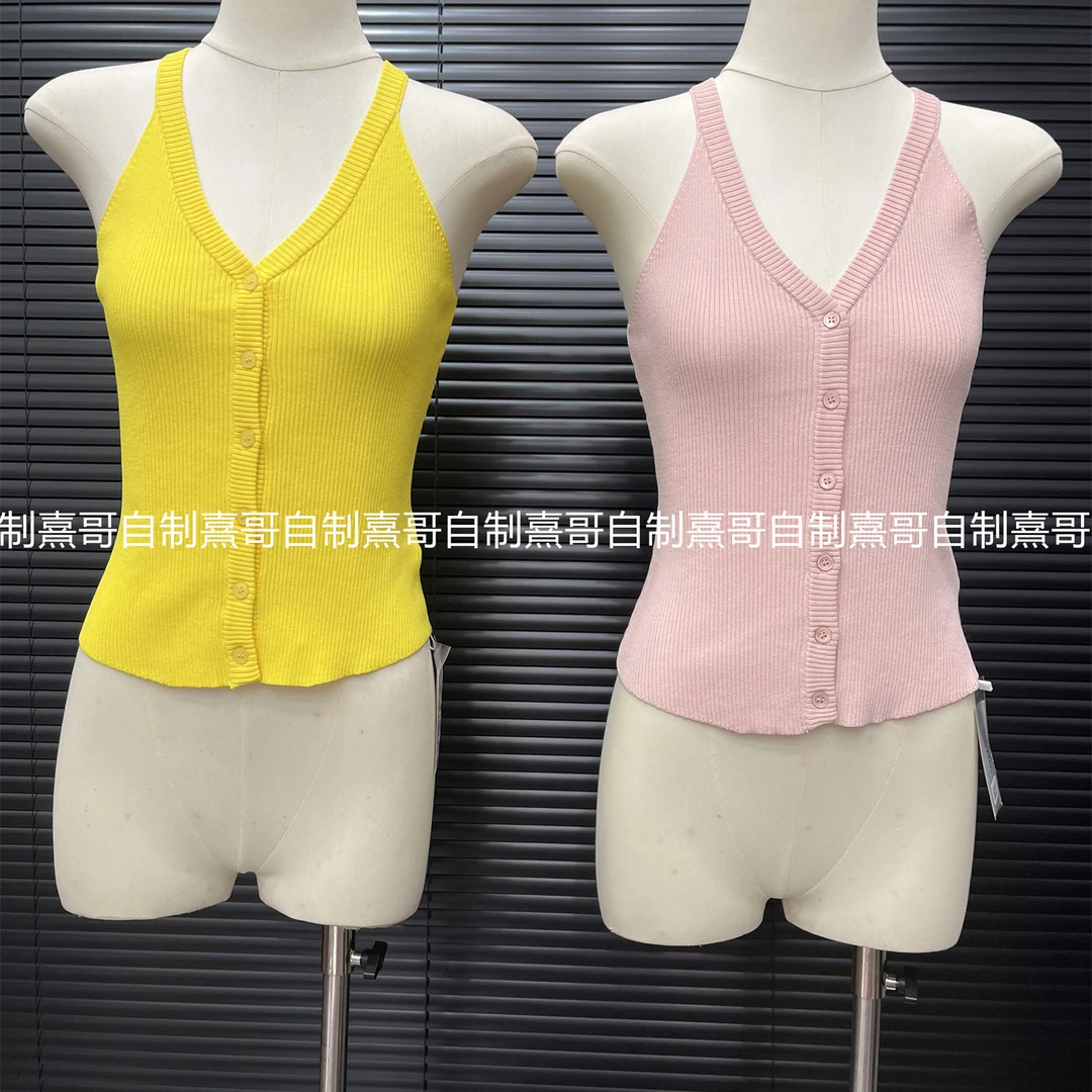 直播 纯欲风V领针织吊带背心女款夏季可外穿修身显瘦打底无袖小衫