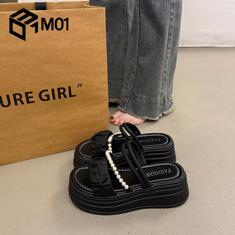 M01法式绝美增高厚底凉鞋女夏外穿配裙子2025超火时尚坡跟凉拖鞋