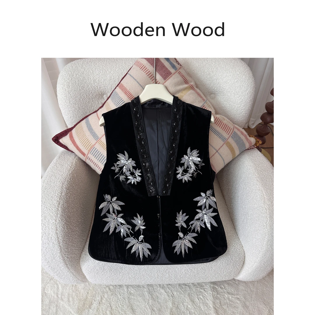 Wooden Wood“琼枝玉叶”重工新中式刺绣设计百搭显瘦马甲W25QS949
