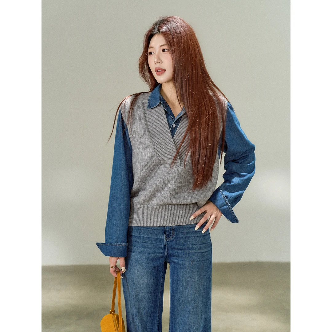 [叠穿王]甜辣多多宽松简 约高级休闲百搭V领针织打底马甲女