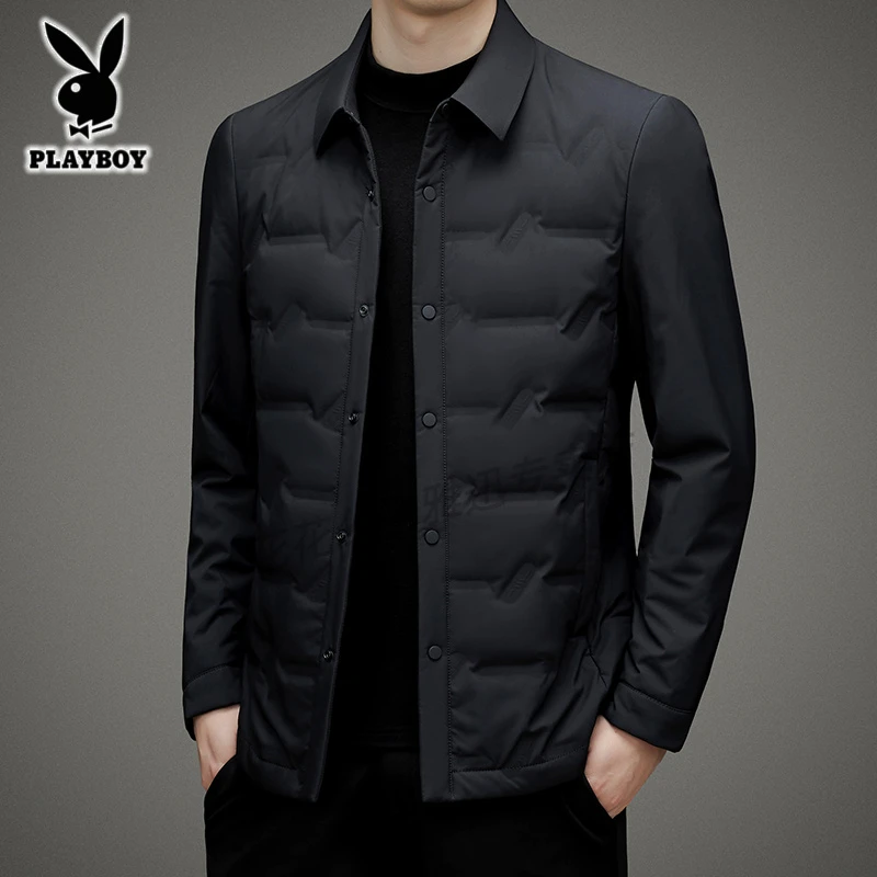 PLAYBOY/花花公子潮流纯色休闲男翻领羽绒服保暖商务时尚男装夹克