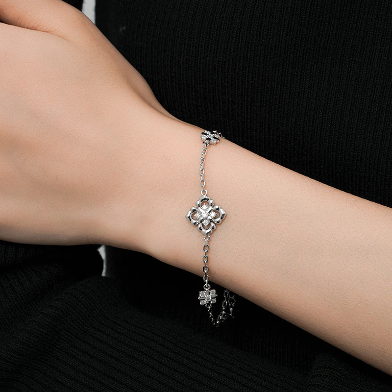 一川月白 925银合成锆石手链 【西府海棠】原创设计小众国风手链