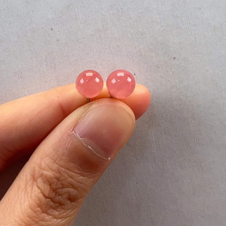 菱锰矿（红纹石）耳饰银S925镶嵌