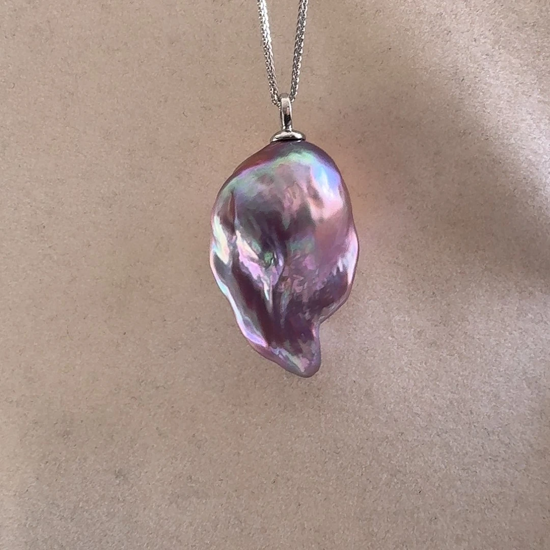 淡水珍珠颈饰银S925镶嵌天*炫彩紫巴洛克吊坠