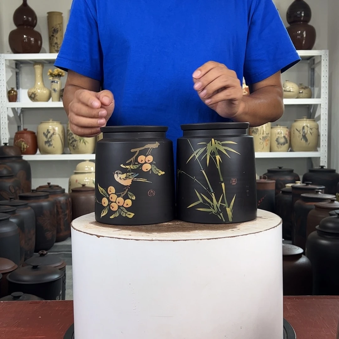 一对357克醒茶罐纯手工