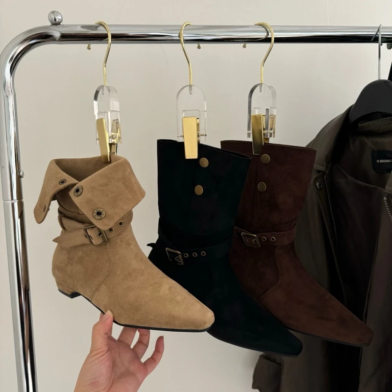 2025美拉德百搭西部牛仔靴两穿洋气小短靴女方头粗跟显瘦堆堆靴子