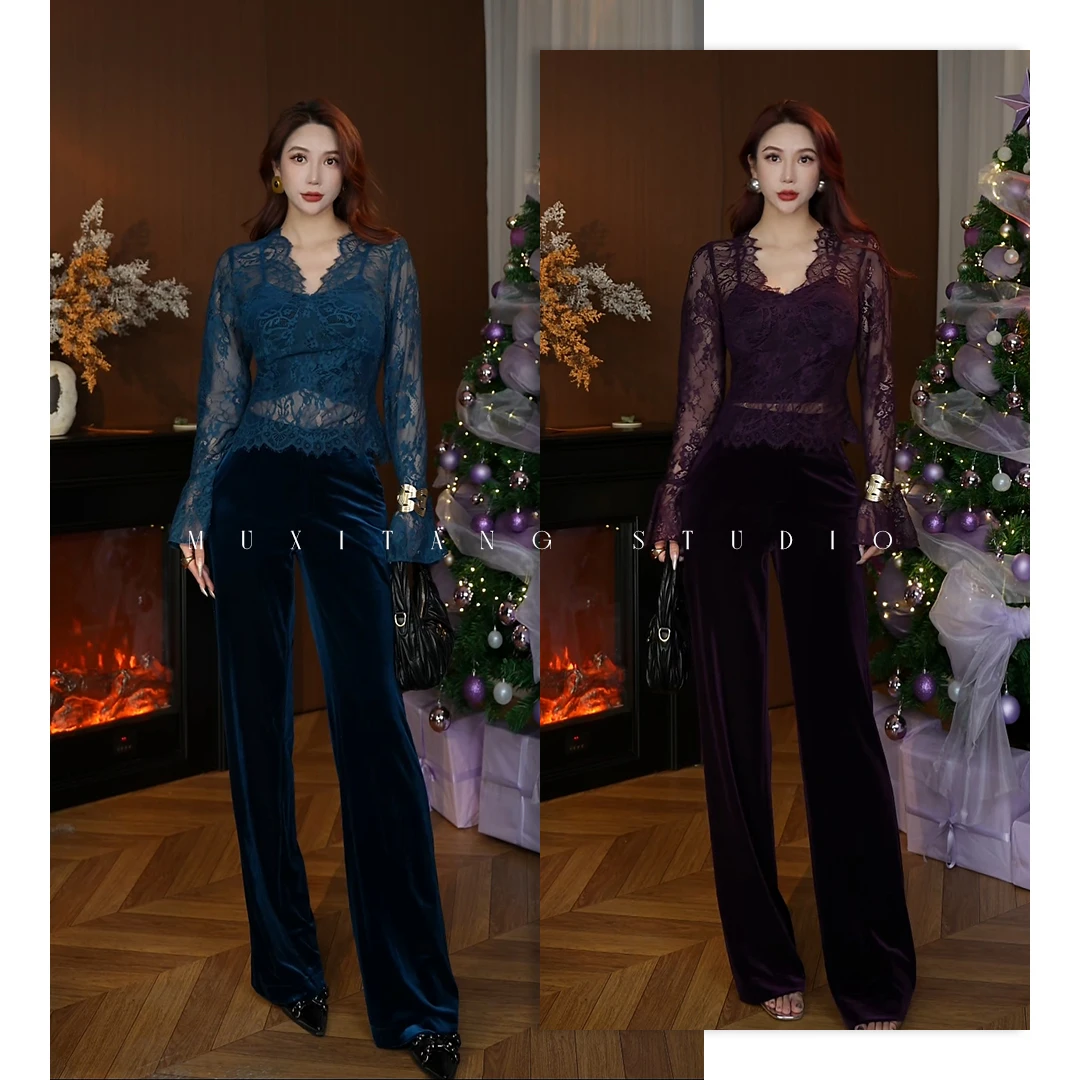 「一叶知秋」气质款秋冬金丝绒直筒裤丝绒长裤